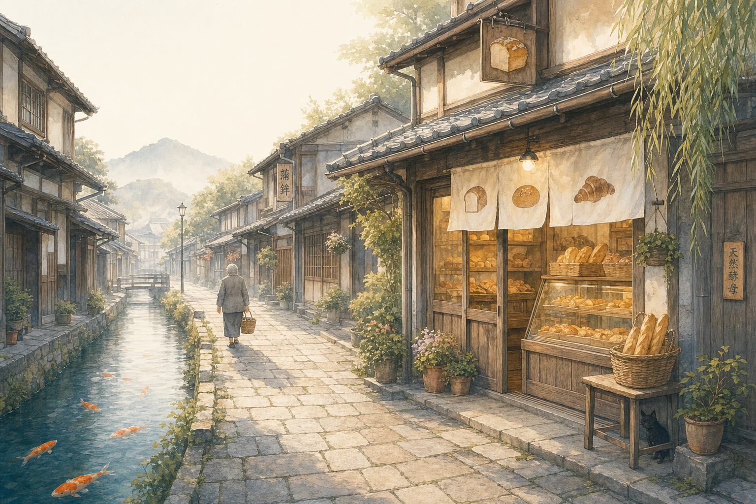 Rue matinale d'une petite ville japonaise