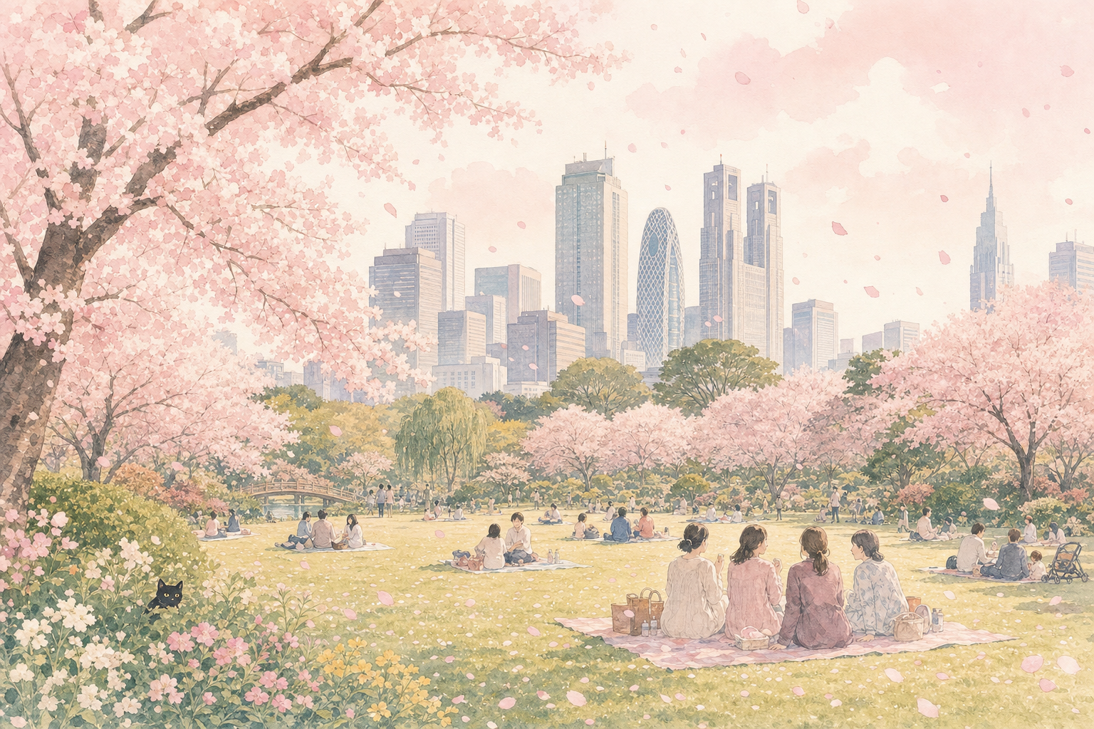 Tranquil Cherry Blossoms in Shinjuku Garden