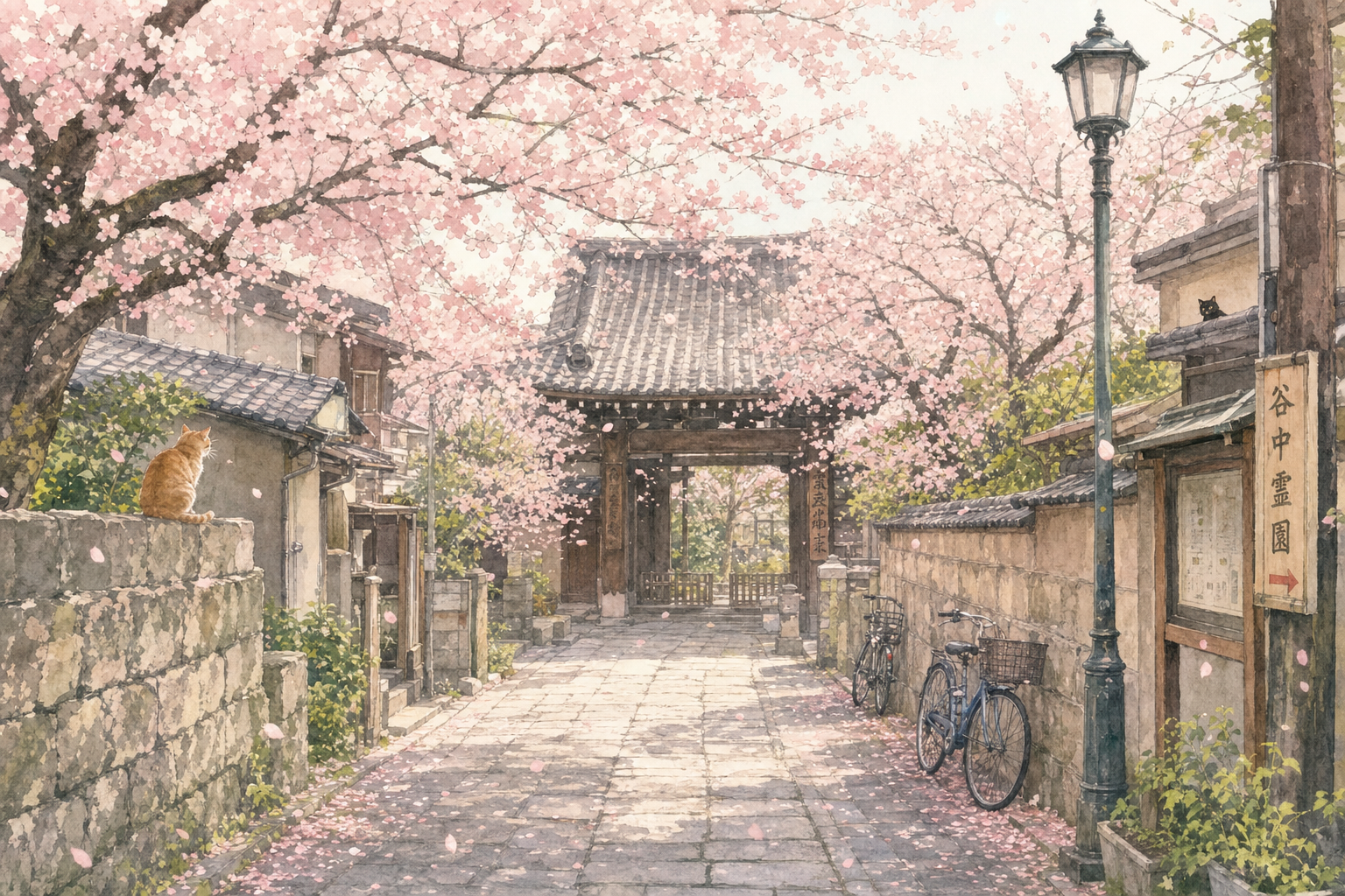 Serene Cherry Blossom Temple in Yanaka, Taito-ku
