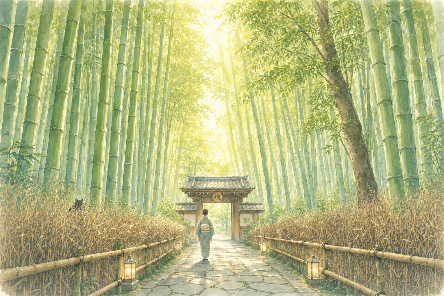 Serene Bamboo Forest Path in Arashiyama, Kyoto