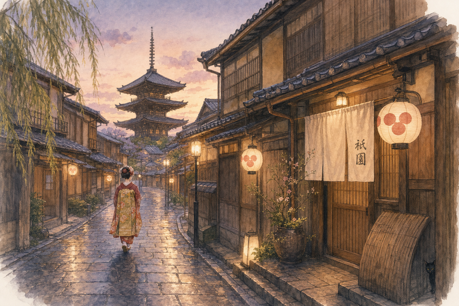 Quiet Gion Street With Traditional Kyoto Machiya