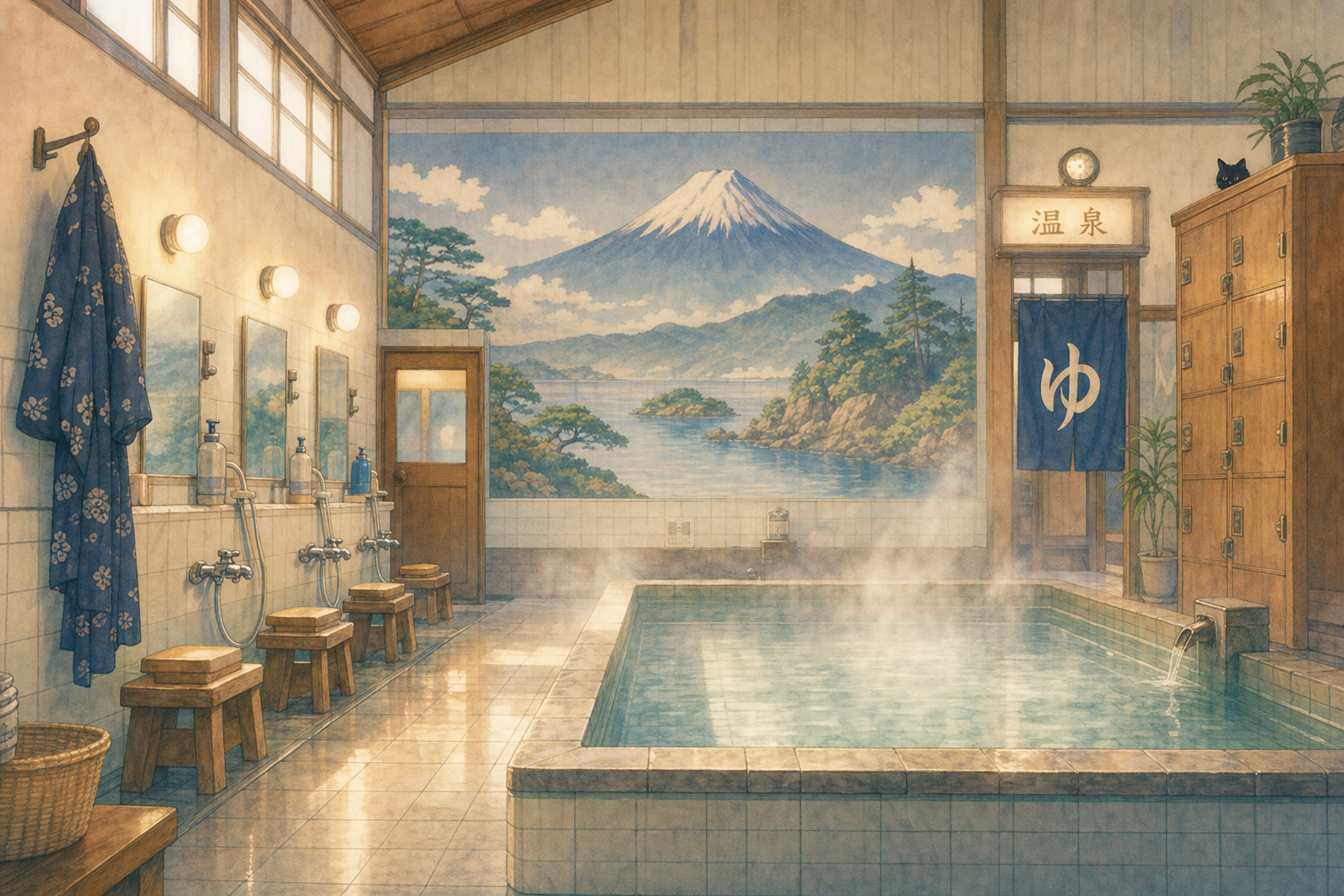 Serene Traditional Japanese Onsen Bath Interior