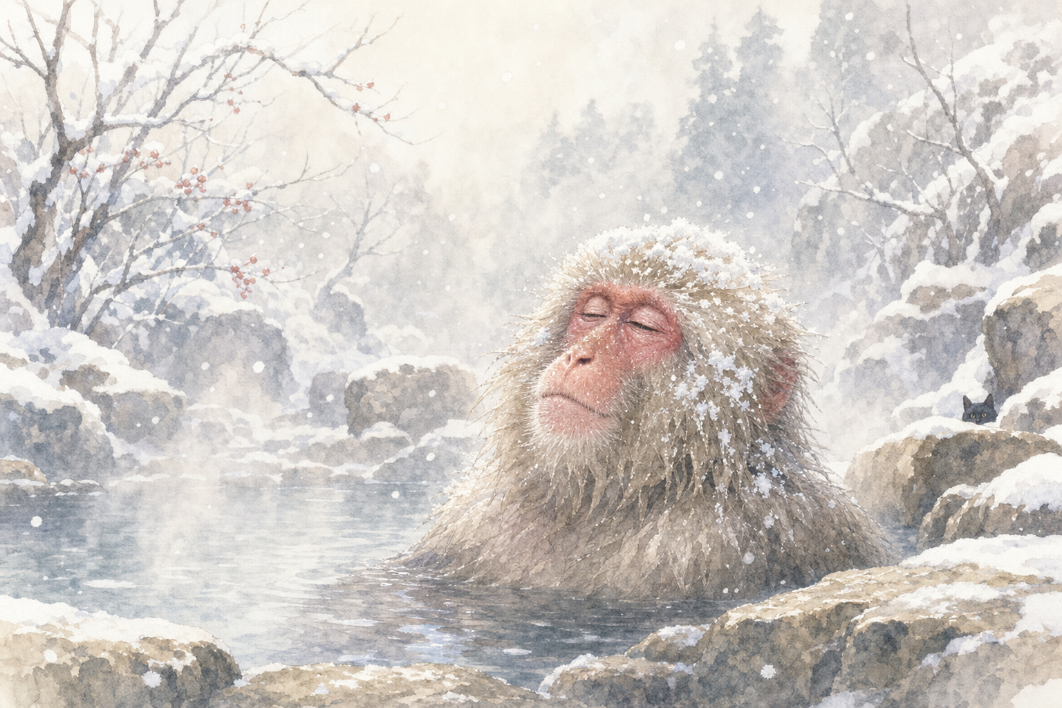Snow Monkeys at Jigokudani Hot Springs in Japanese Alps