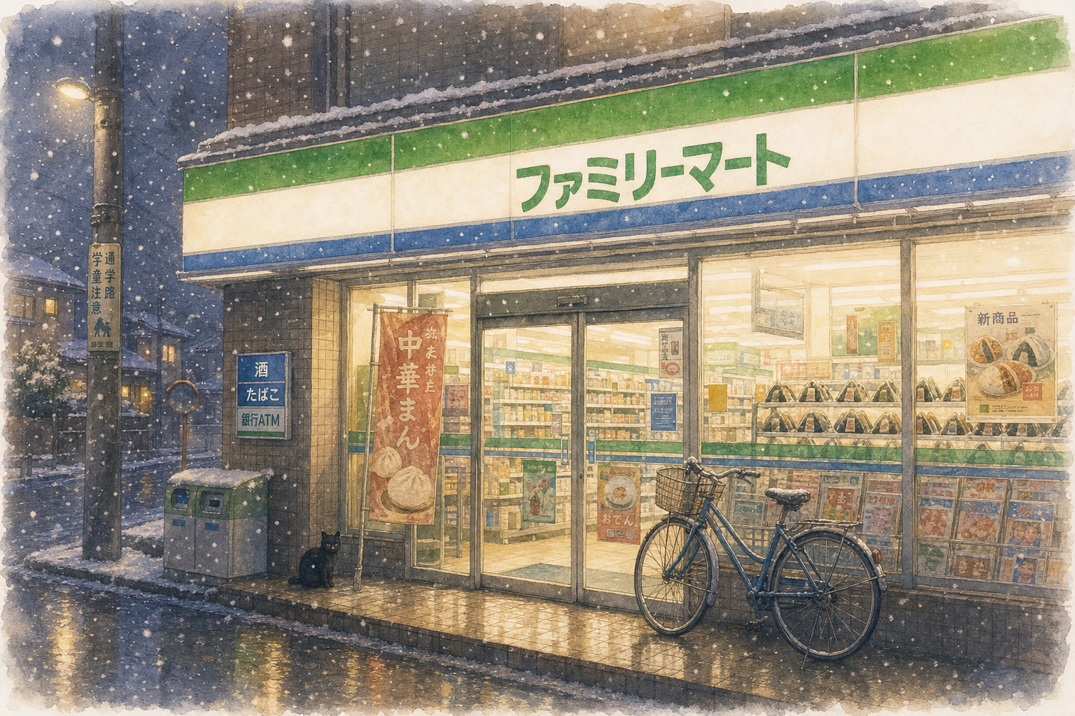 FamilyMart Convenience Store on Snowy Winter Night