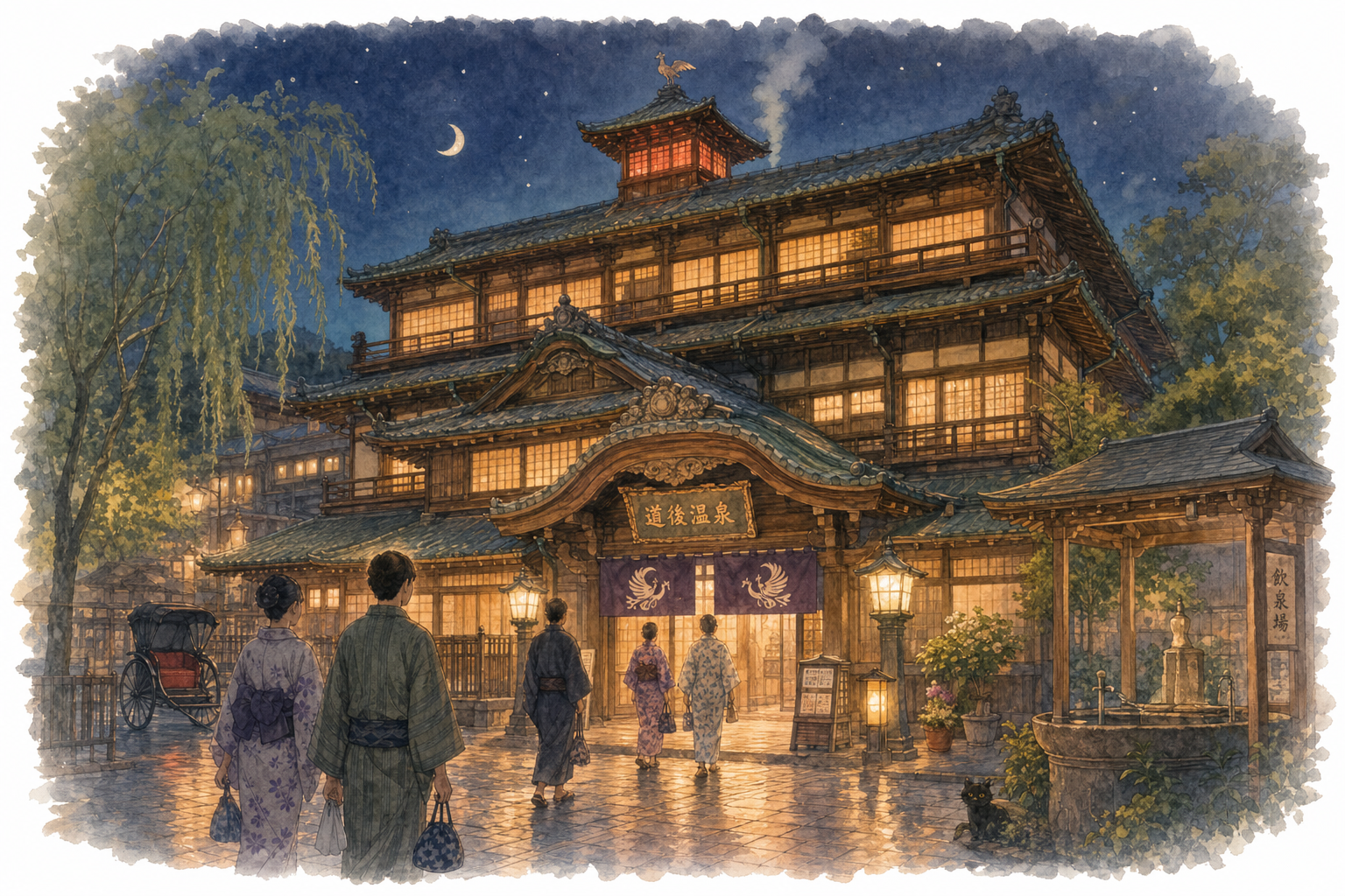Dōgo Onsen Bathhouse at Night