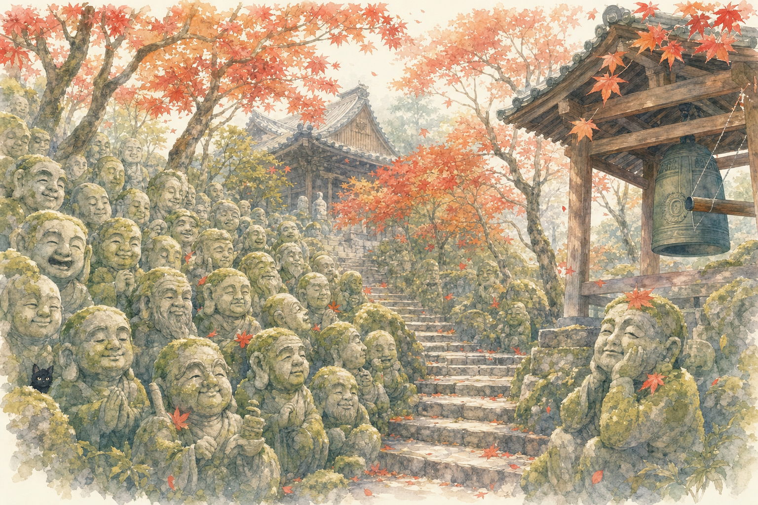 Autumn Stone Steps and Statues at Otagi Nenbutsu-ji