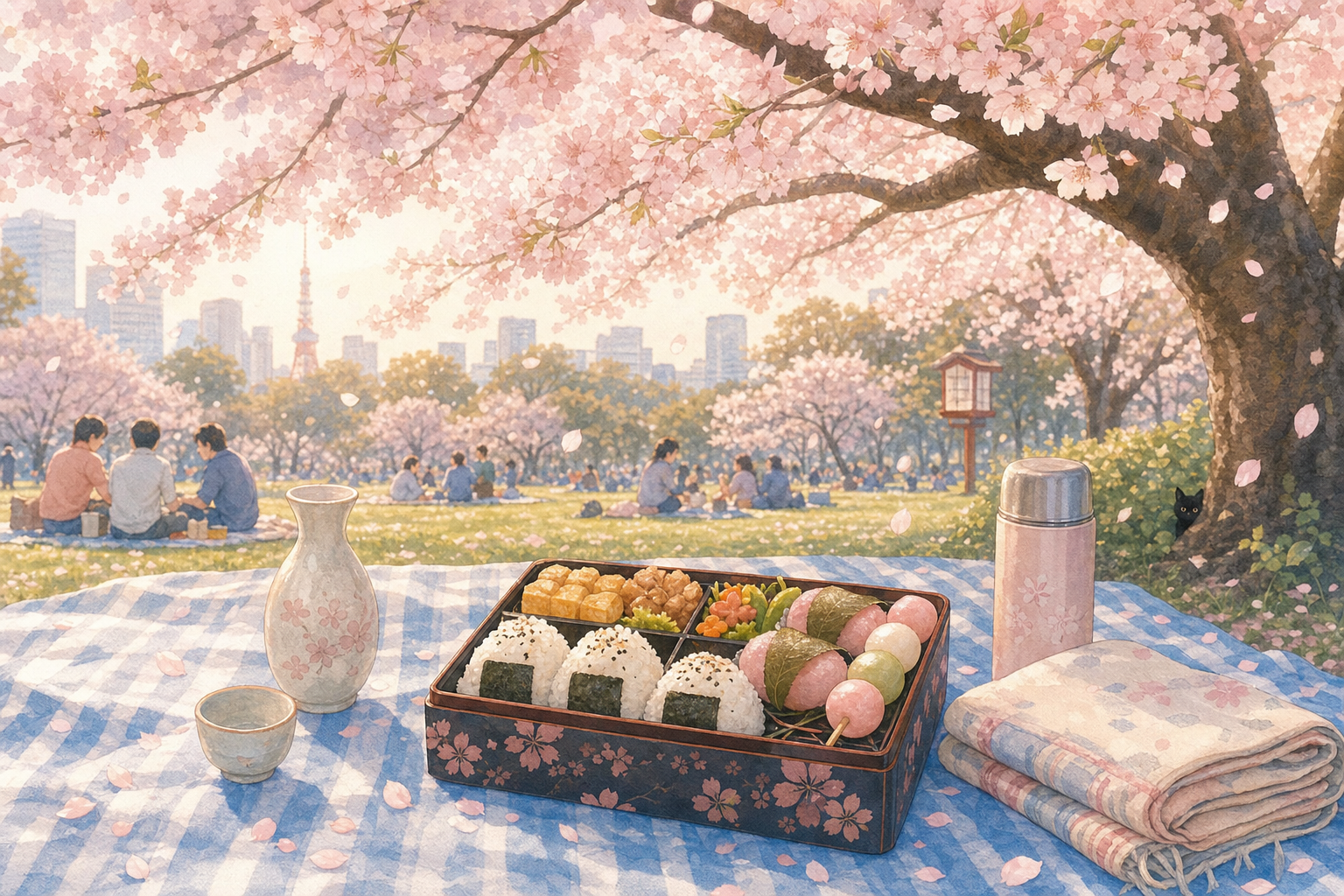 Pique-nique de hanami sous les cerisiers