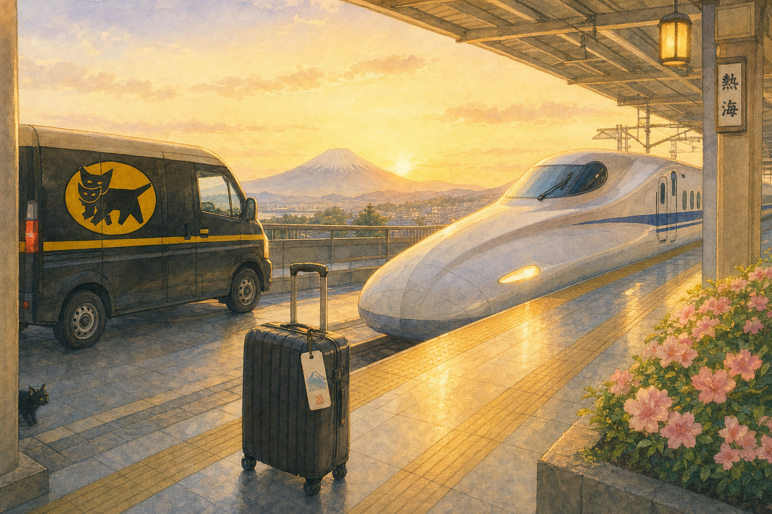 Shinkansen platform with takkyubin van