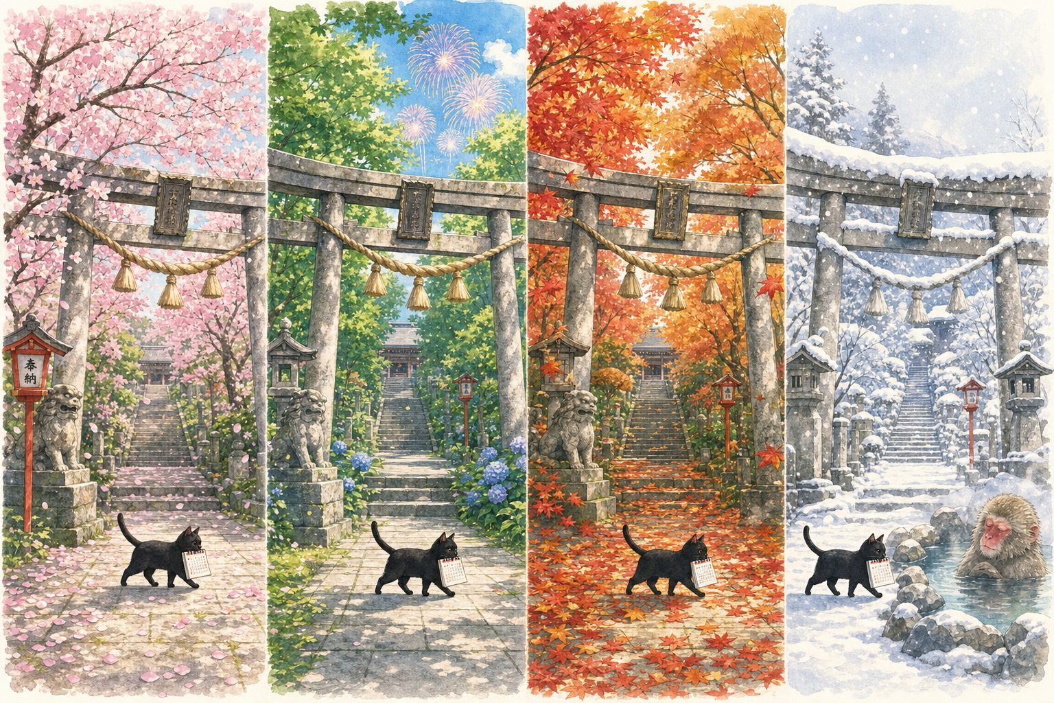 Four seasons across one torii gate