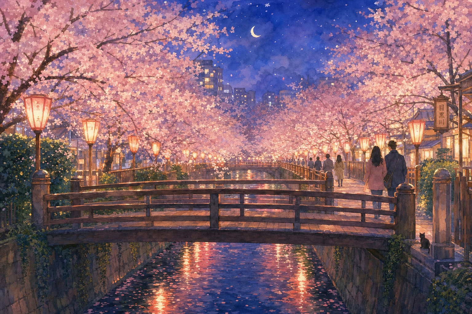 Canal de Meguro la nuit