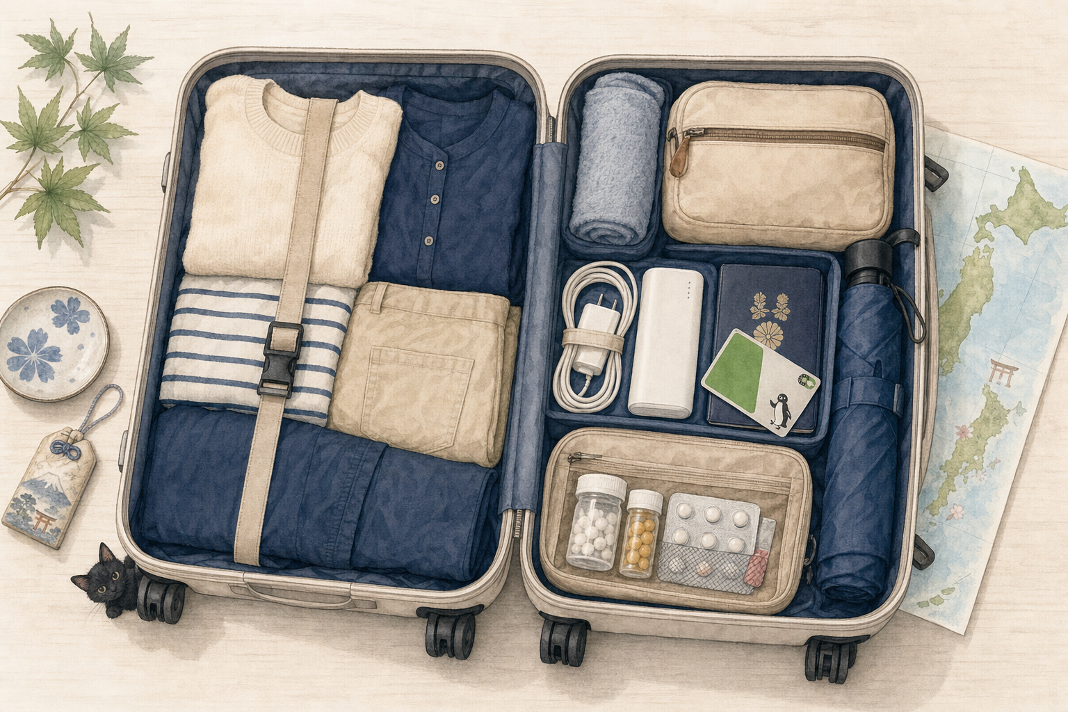 Valise cabine prête pour le Japon