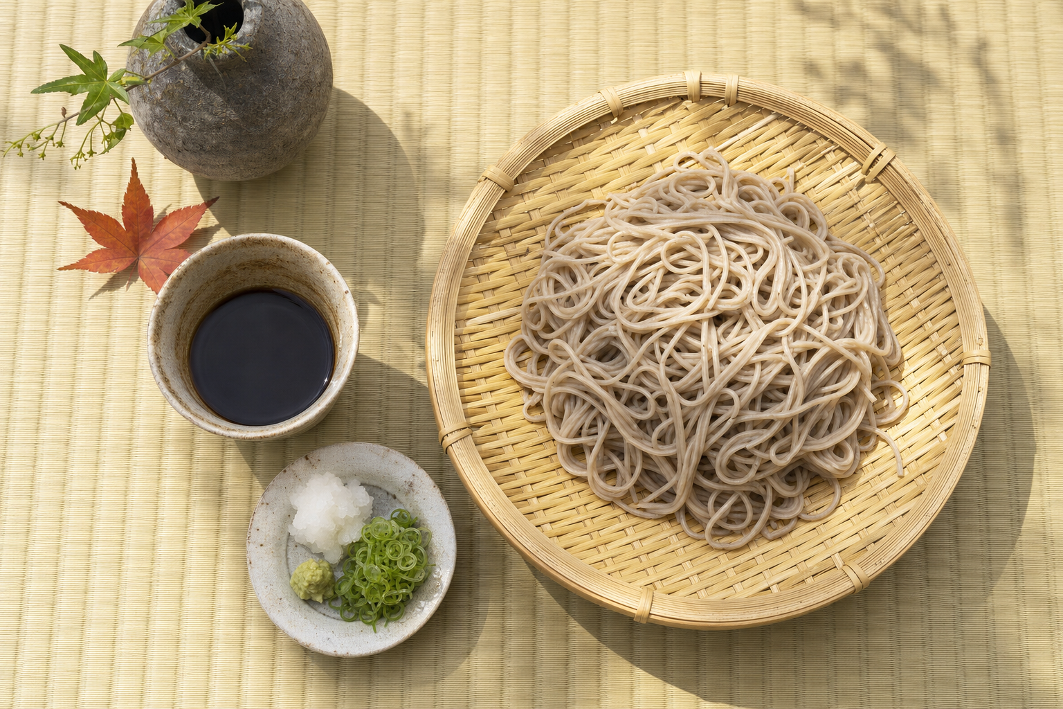 Cold soba on a bamboo zaru