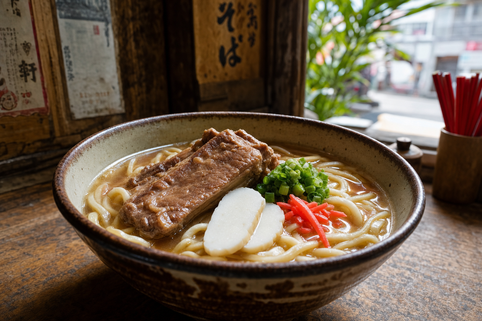 Okinawa soba with soki pork rib