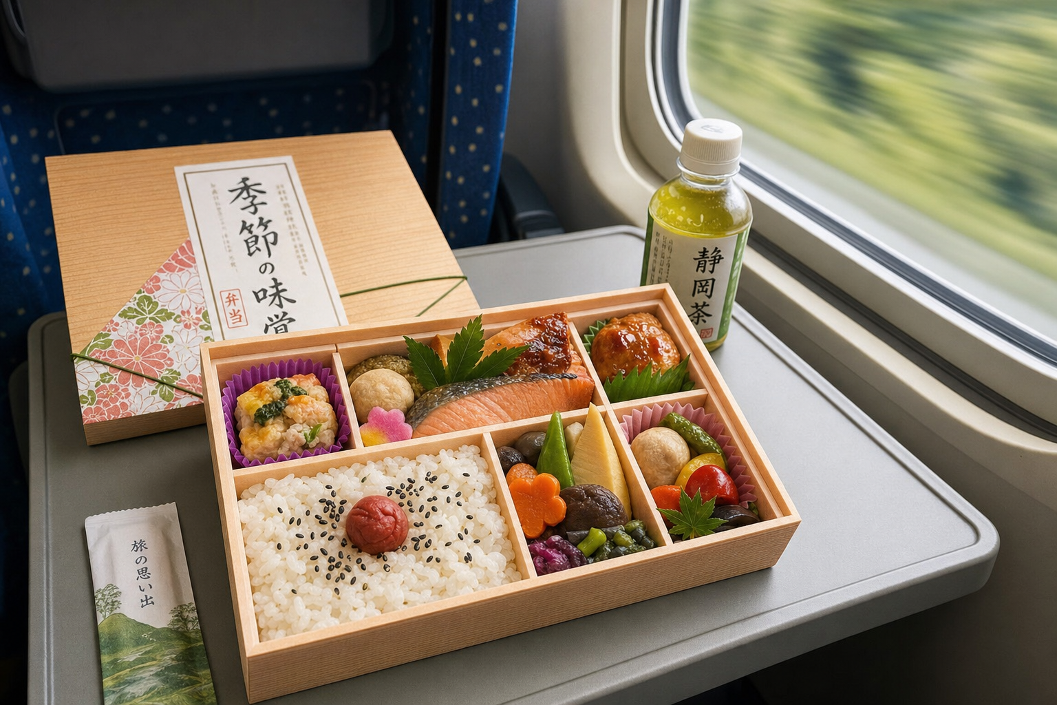 Japanese ekiben bento on a Shinkansen