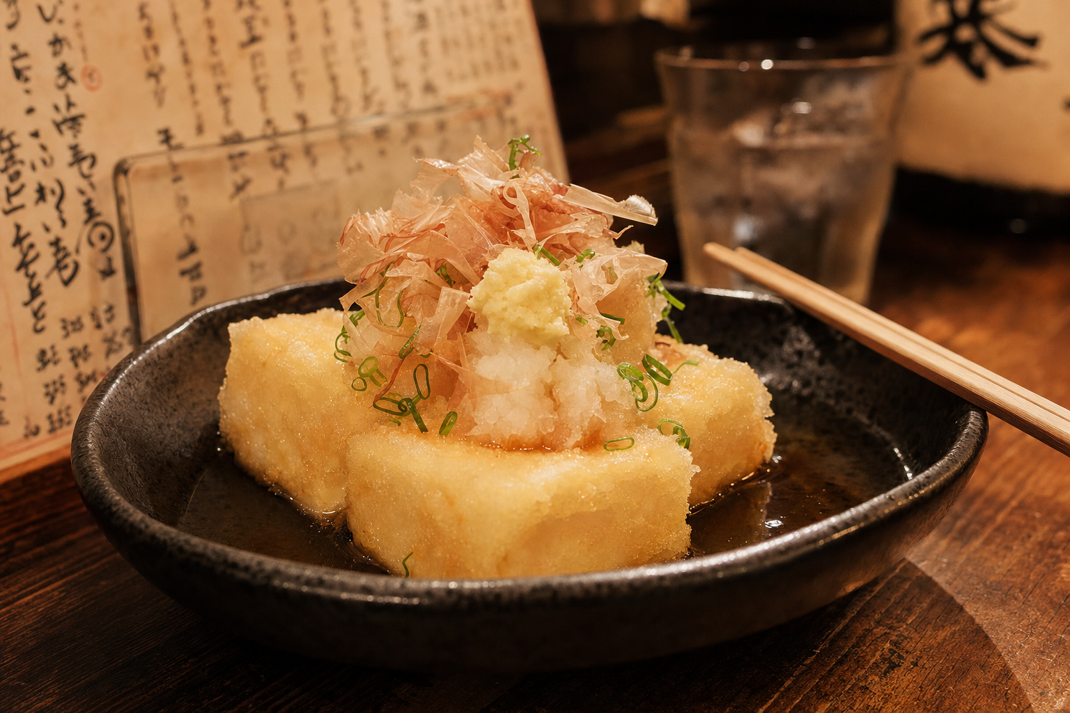 Agedashi tofu in dashi broth