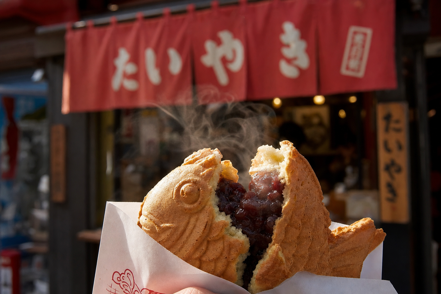 Hot taiyaki fish-shaped cake