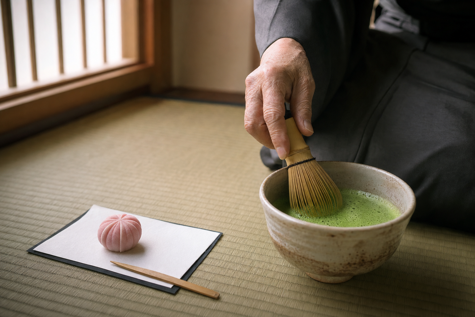 Whisked frothy matcha tea
