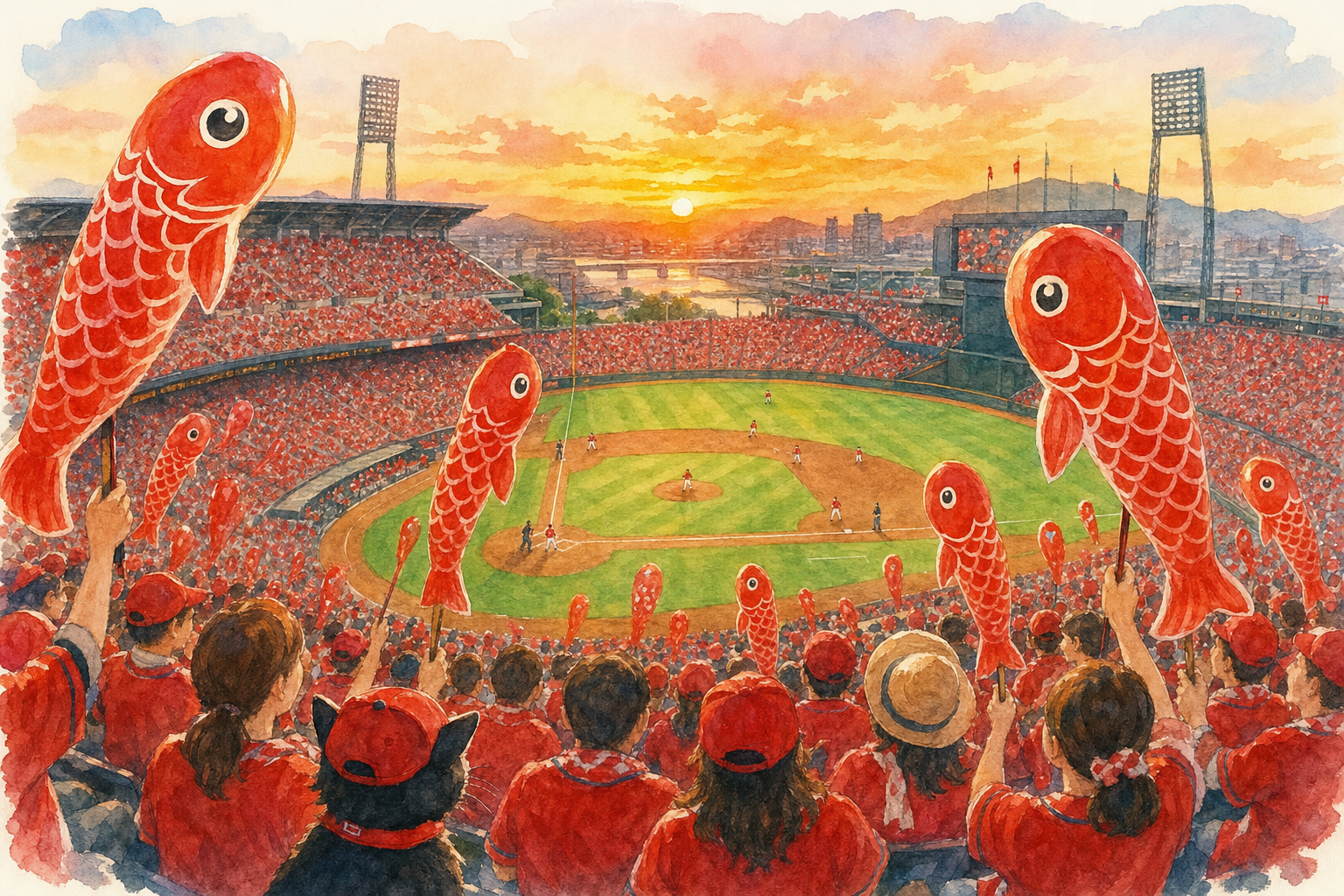 Match des Hiroshima Carp au Mazda Stadium avec supporters en rouge