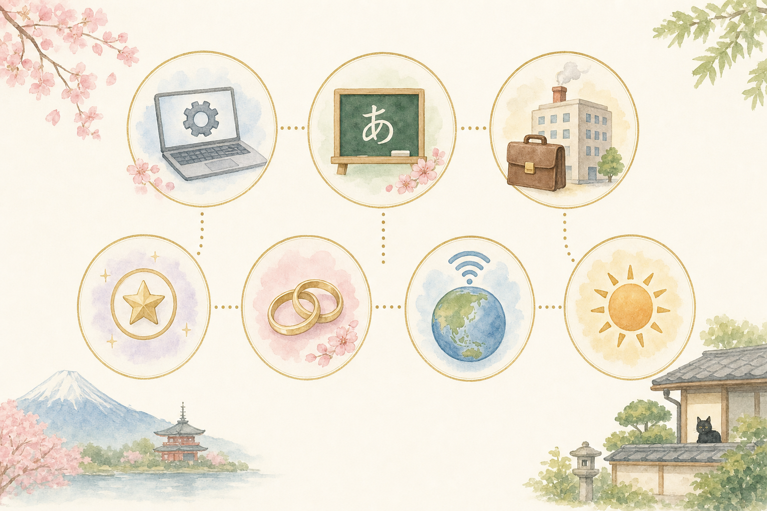 Schéma illustré des catégories de visas de travail japonais