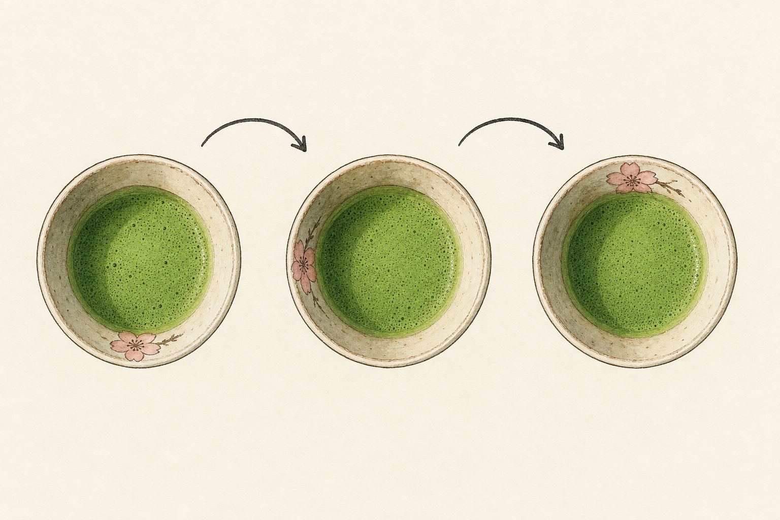 Tea bowl rotation diagram, top-down view