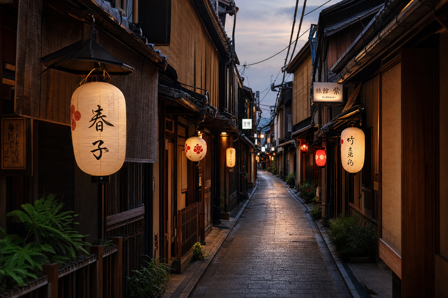 Pontocho alley in Kyoto at dusk