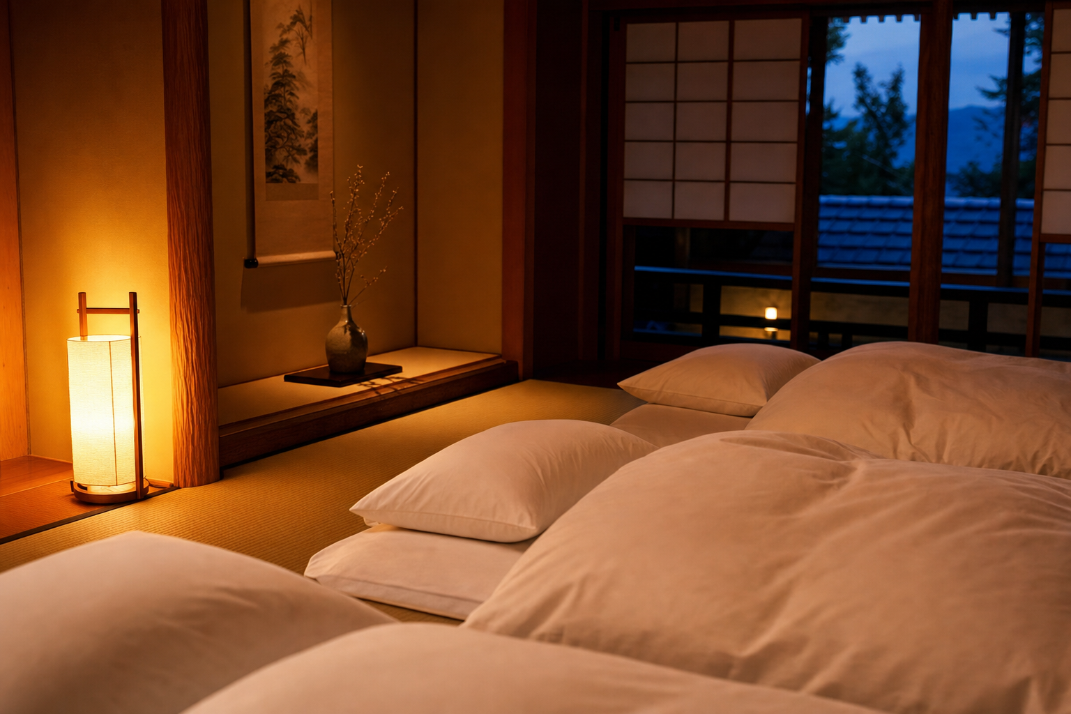 Futons being prepared in a ryokan