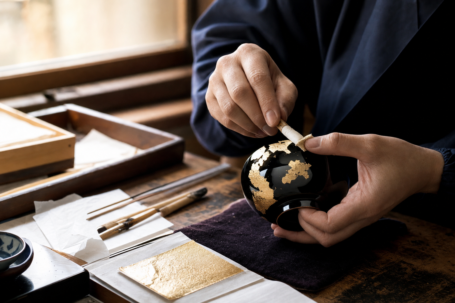 Gold leaf application in Kanazawa