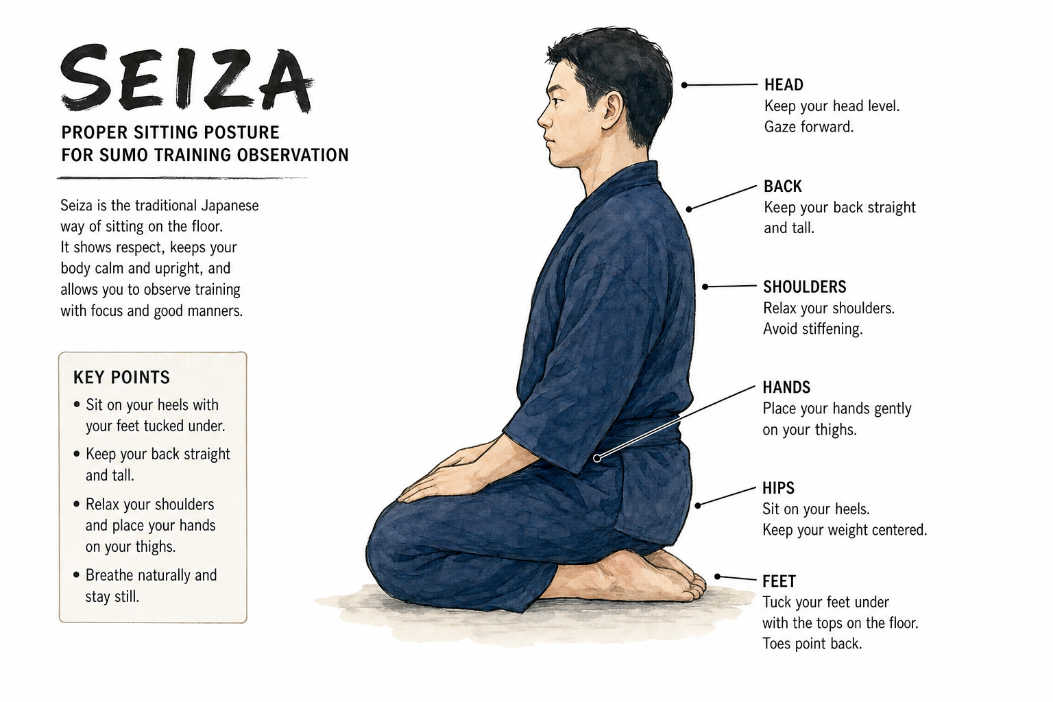 Seiza posture for watching sumo training