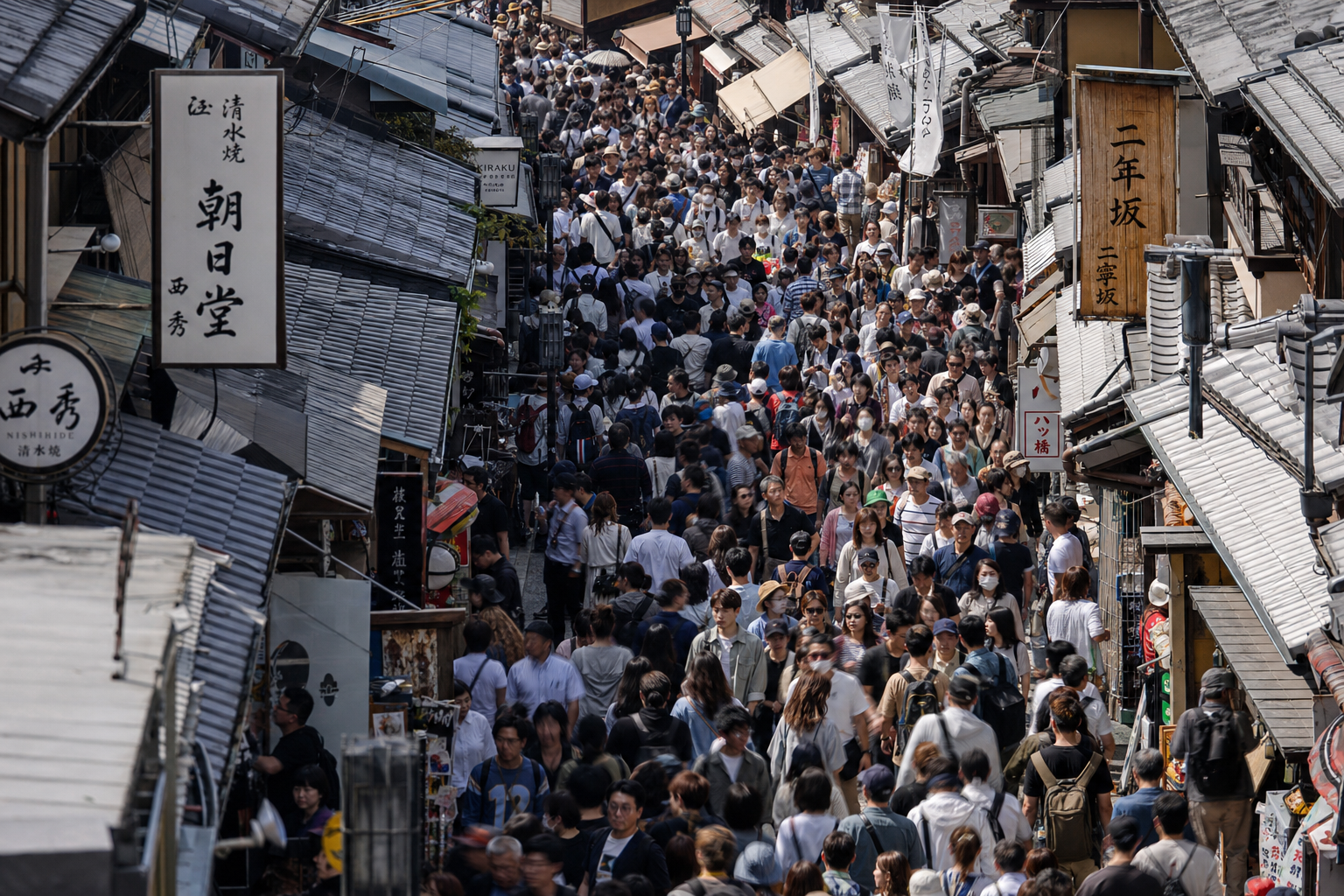 Crowded Kyoto street during Golden Week