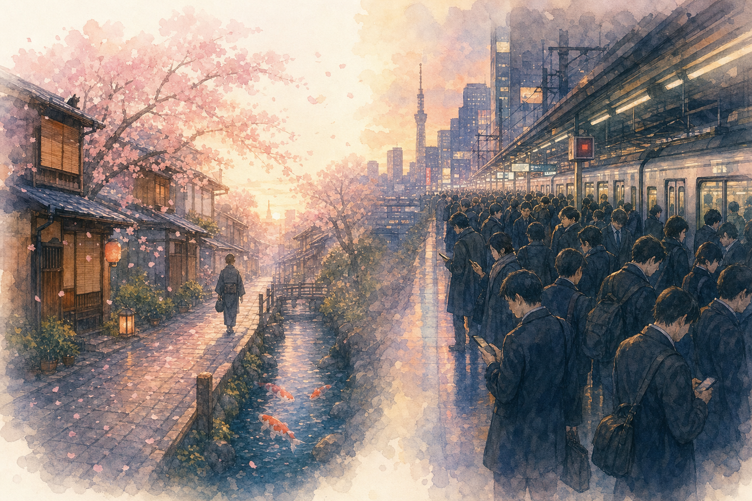 Tokyo paisible le matin et métro saturé le soir