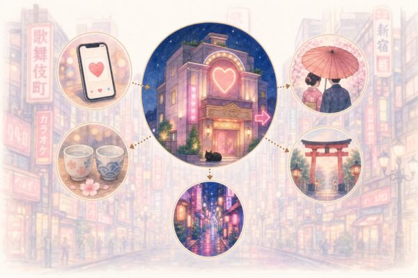 Illustration pastel sur le sexe et les rencontres au Japon