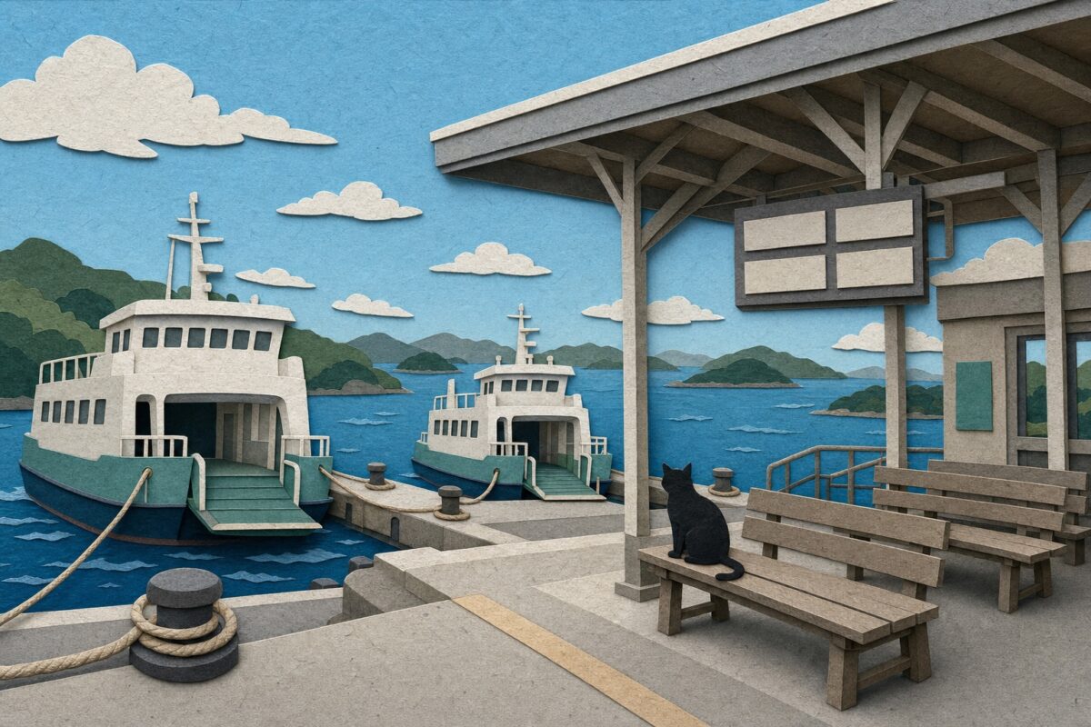 Les ferries de Hiroshima vers les îles de Setouchi, en papier découpé