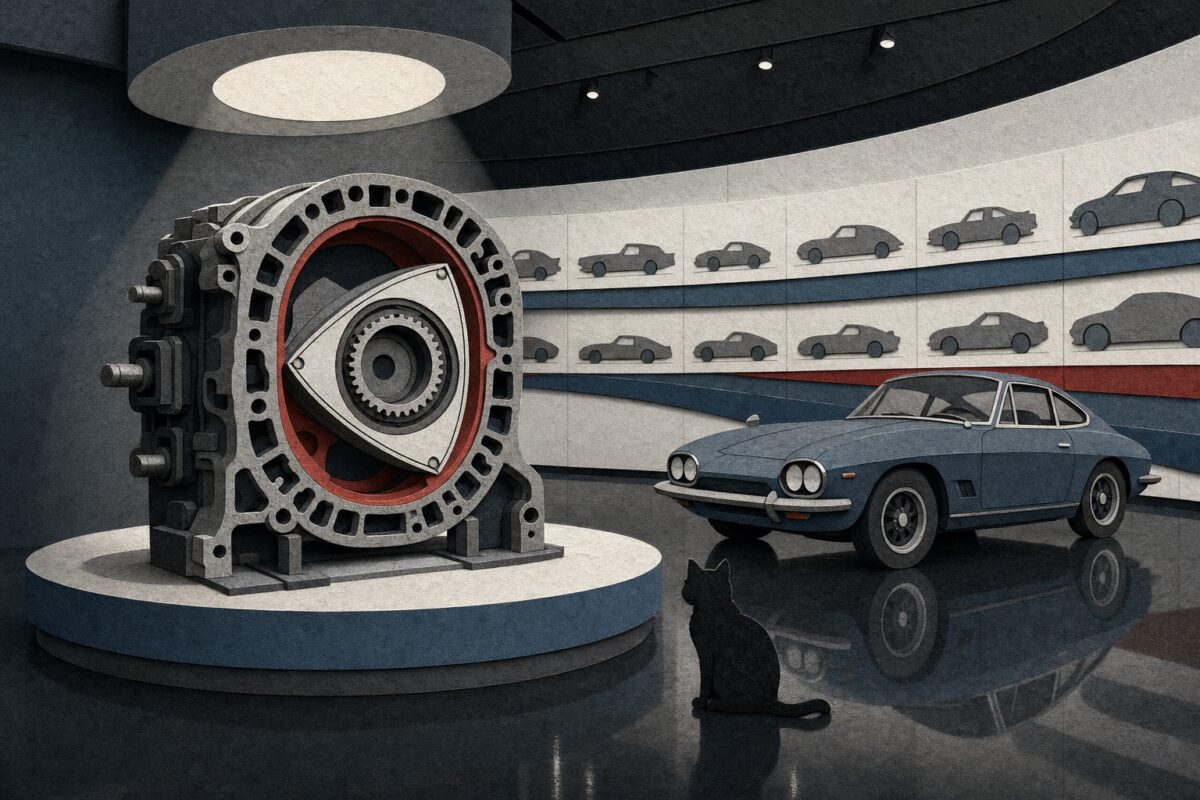 Le moteur rotatif du musée Mazda, en papier découpé