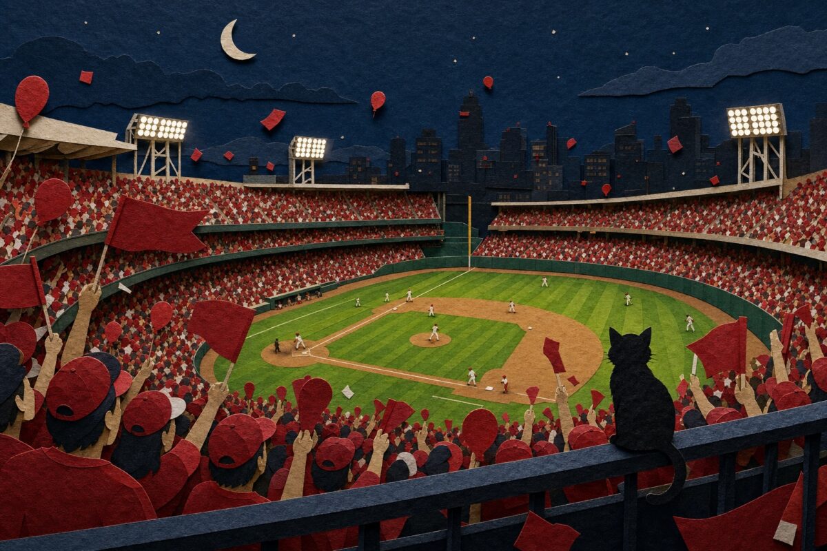 Un match des Carp au stade Mazda, en papier découpé