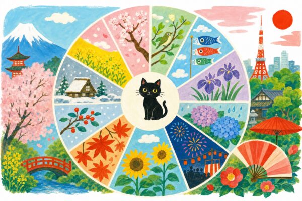 Quand partir au Japon, en gouache Pop 60 : la roue des douze mois
