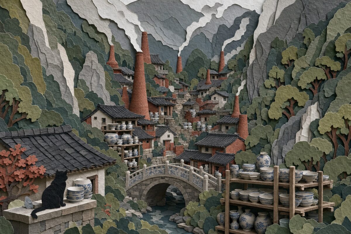 Okawachiyama, le village des potiers, en papier découpé