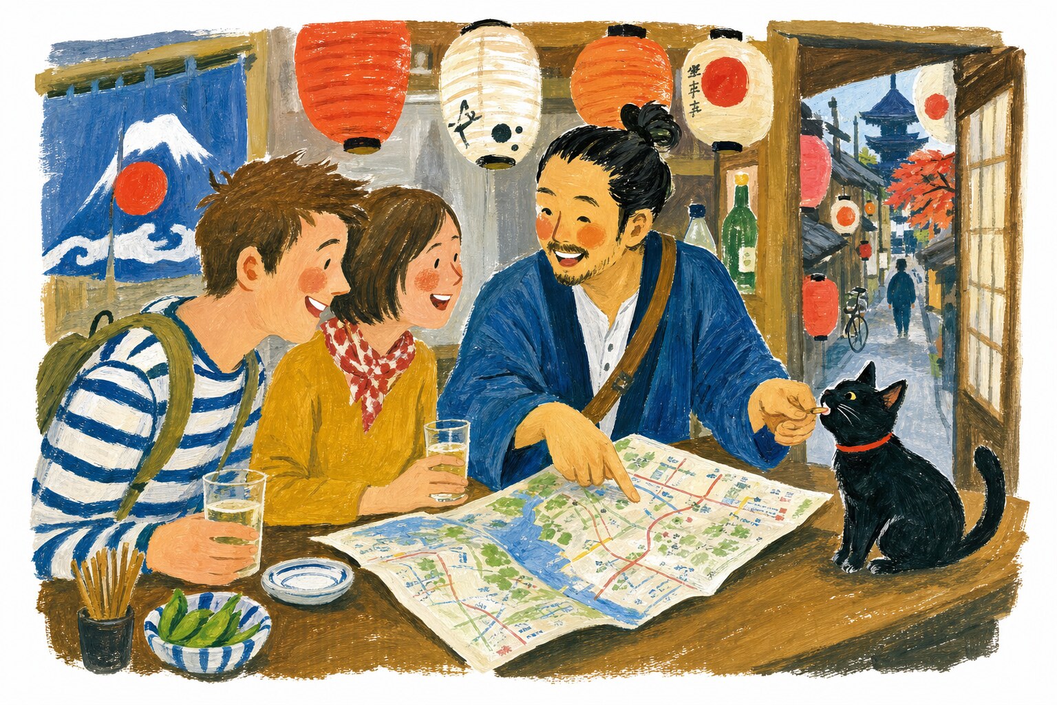 Le guide local au comptoir debout, gouache Pop 60