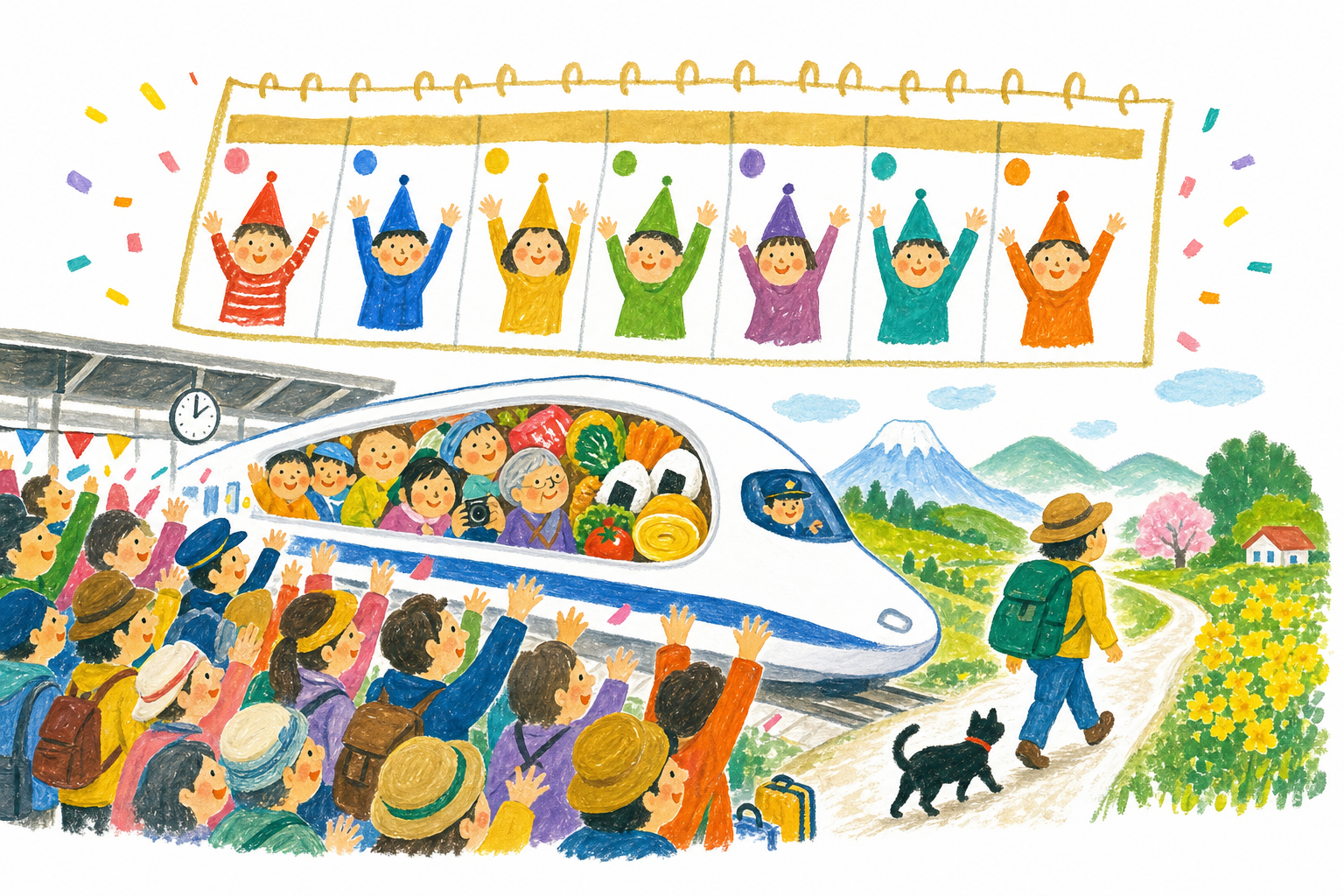 La Golden Week en gouache Pop 60 : la semaine en chapeaux de fête