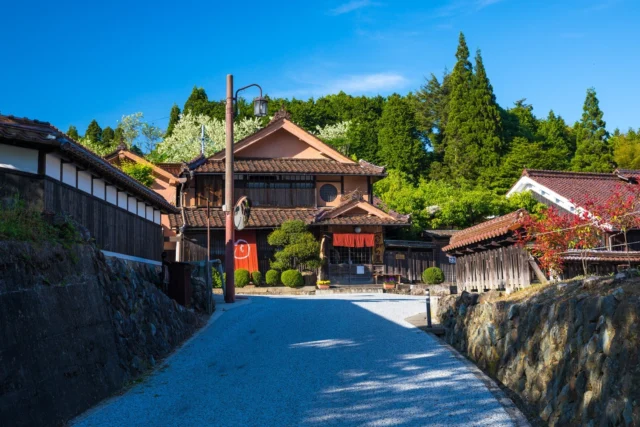 Winding path of dreams, Terracotta whispers soft, Lanterns guide the heart. 夢の小道、 素焼きの囁き、 灯籠が心を導く。 #offbeatjapan #japan #historicvillage #traditionaltown #serenesettings #culturalheritage #lanternlight