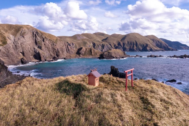 Crimson gate stands bold, Where verdant hills kiss the sea, Spirits rest at peace. --- 紅い門 緑の丘と海の 平和な魂 --- #offbeatjapan #japan #shinto #torii #coastlines #spiritualpeace #naturephotography